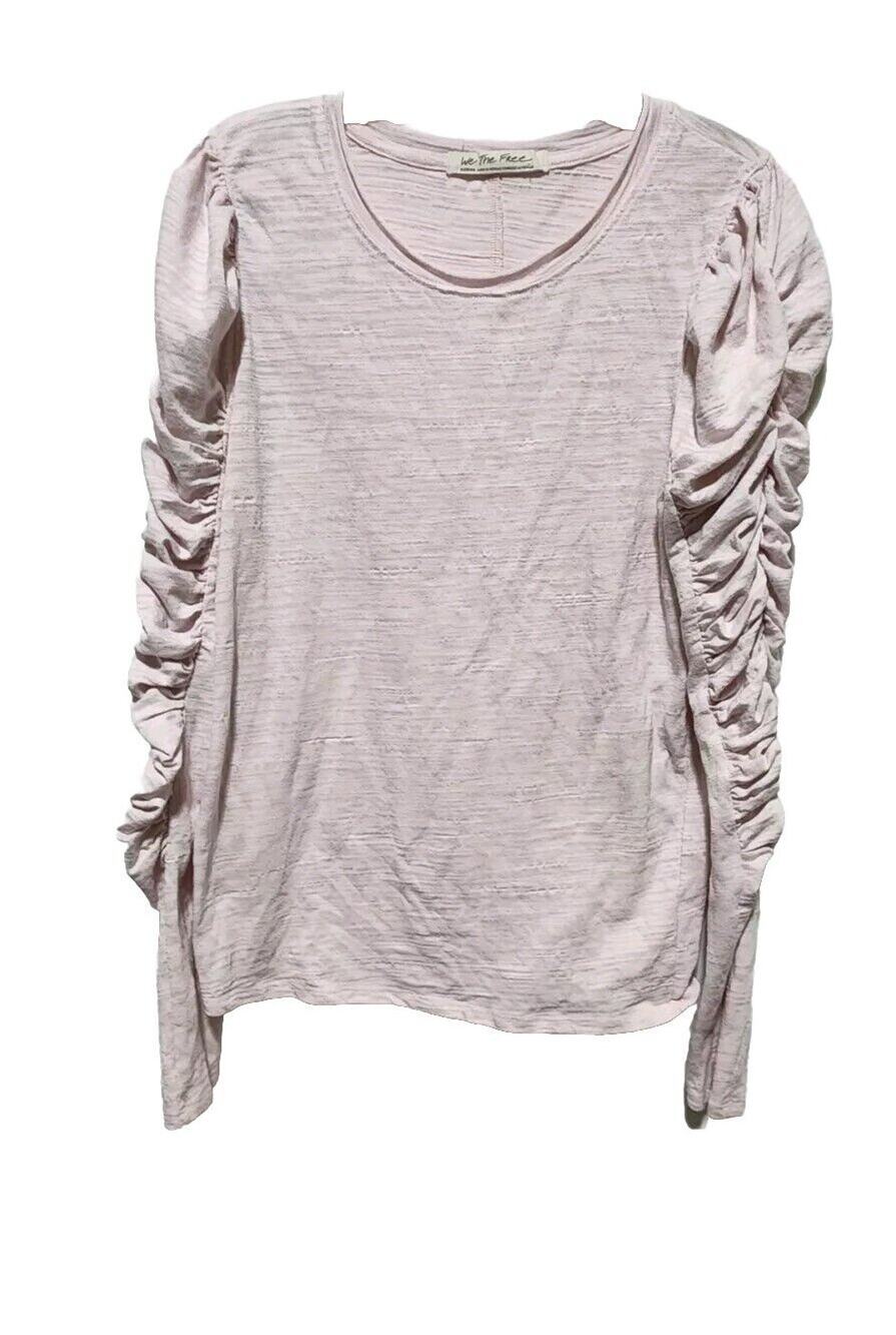 We The Free People Light Pink Shirred Ruched Natasha Long Sleeve Shirt